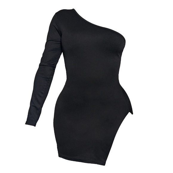 PRETTY LITTLE THING-NWT Shape Black One Shoulder Split Bodycon Dress Size 10 - Picture 3 of 6